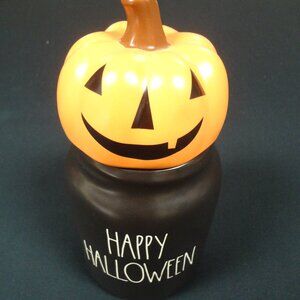 Rae Dunn Happy Halloween Jack-O-Lantern Canister Black and Orange